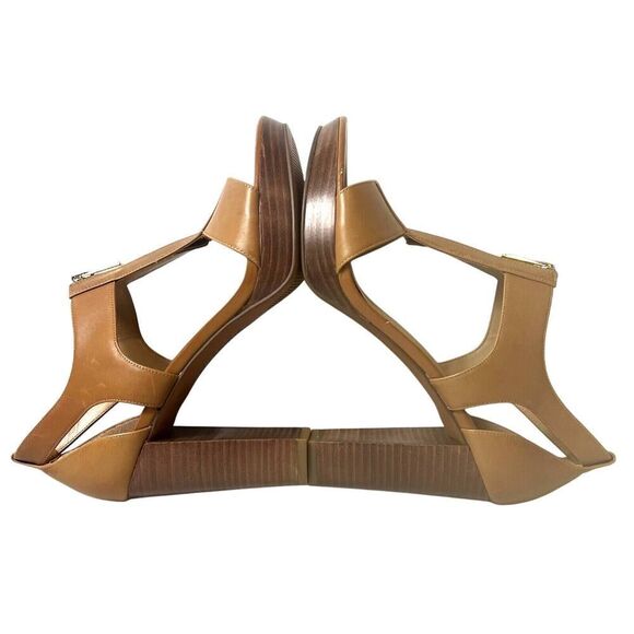 Franco Sarto Tan Leather T-Strap Peep Toe Ultra High Heel Sandals Womens Sz 8.5M - Picture 4 of 11